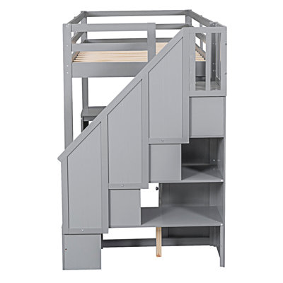 Lit mezzanine avec bureau en L et tiroirs