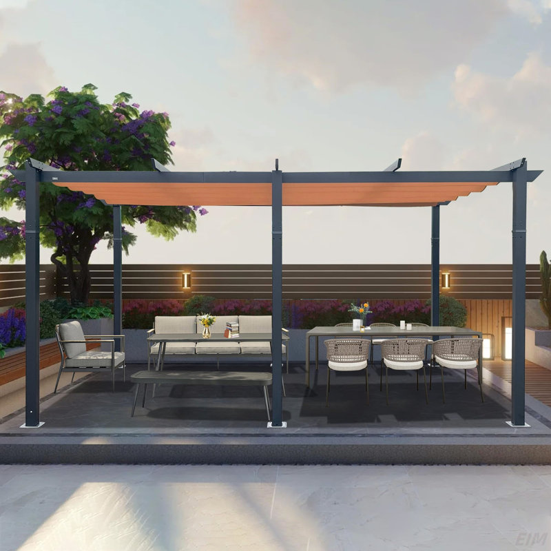 Outdoor Living Outdoor Retractable Pergola With Weather-Resistant Canopy Aluminum Garden Pergola Patio Grill Gazebo For Courtyard (Canopy)