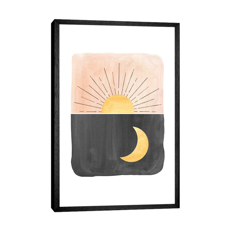 Day And Night, Sun And Moon - Painting on Canvas, 101.6cm H x 66.04cm W x 3.81cm D, Black Framed