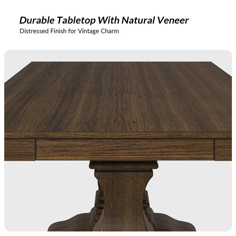 Vitti Farmhouse  Rectangular 86'' L x 38''W Trestle Dining Table  Solid Wood Desktop With 2 Drawers, Walnut