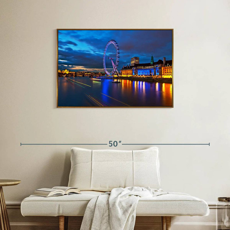 London Millennium Wheel de Londres, Cadre flottant doré, 37 po x 25 po