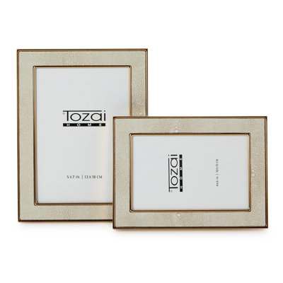 Cream Faux Shagreen Photo Frames Set of 2 Tabletop Home Office Decor Display Gift Frames- 8.25"H
