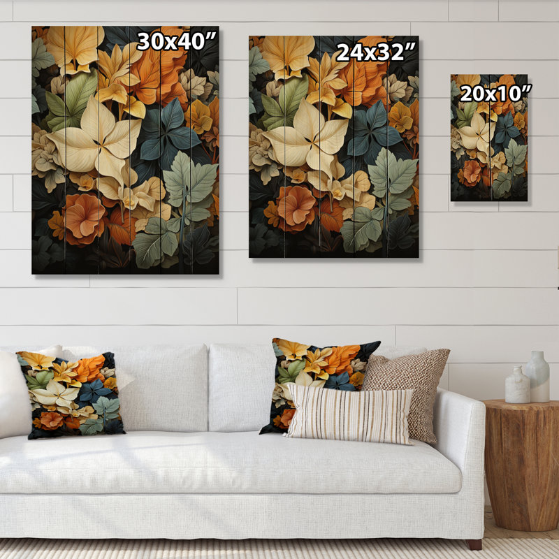 Feuilles d'automne, palette en sourdine V - impression florale et botanique sur bois de pin naturel