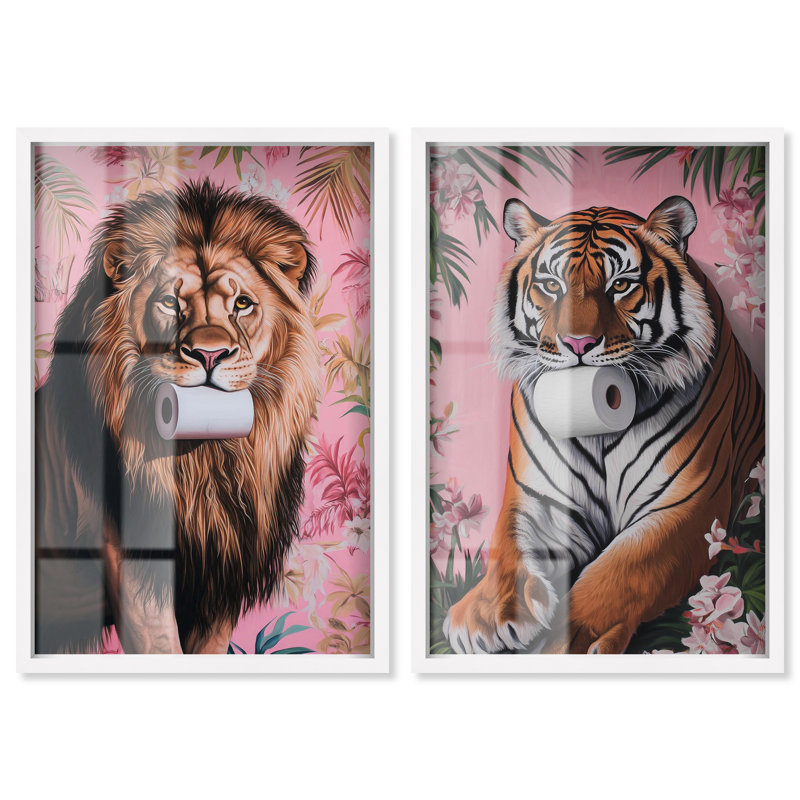 «Tropical Roll Animal Set», impression Maximalist Shadowbox par Art Remedy, 17" H x 24" W, Blanc