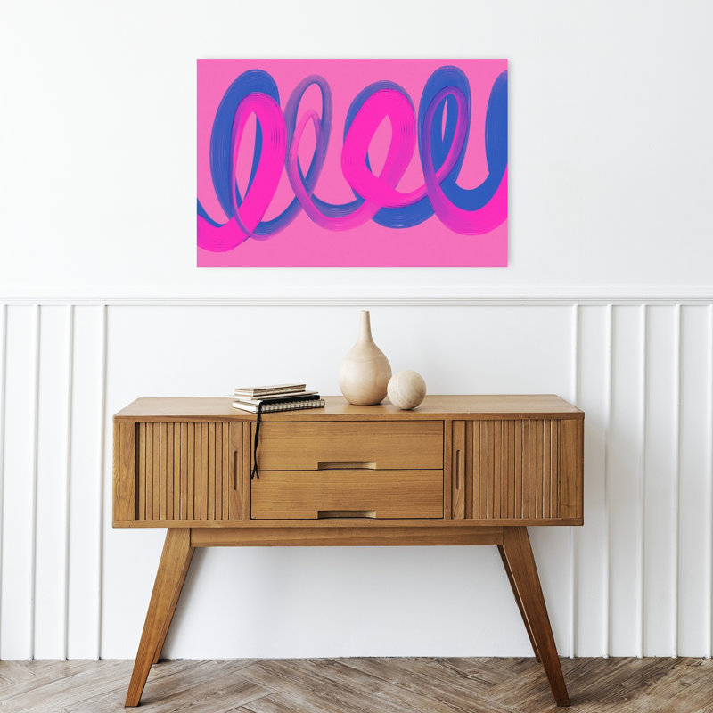 Neon Ribbon Dance Abstract Bold Contemporary Lilac Violet Wall Art Print, 40.64cm H x 60.96cm W