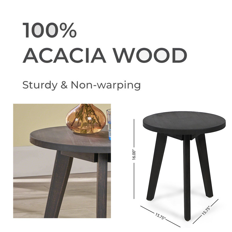 Table d'appoint ronde en bois d'acacia teinté, Noir, noir, noir, noir, Noir, noir, noir, noir