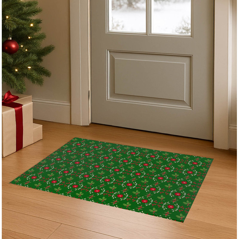 Paillasson Botanical Poinsettia, Vert, L 36 po x L 60 po