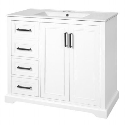36" Modern Bathroom Vanity with Ceramic Sink, Soft-Close Door, Adjustable Shelf & 3 Drawers, Ample Storage, Elegant Design for Medium to Small Bathrooms - Freestanding Vanity Set with Countertop for Bathroom Remodel