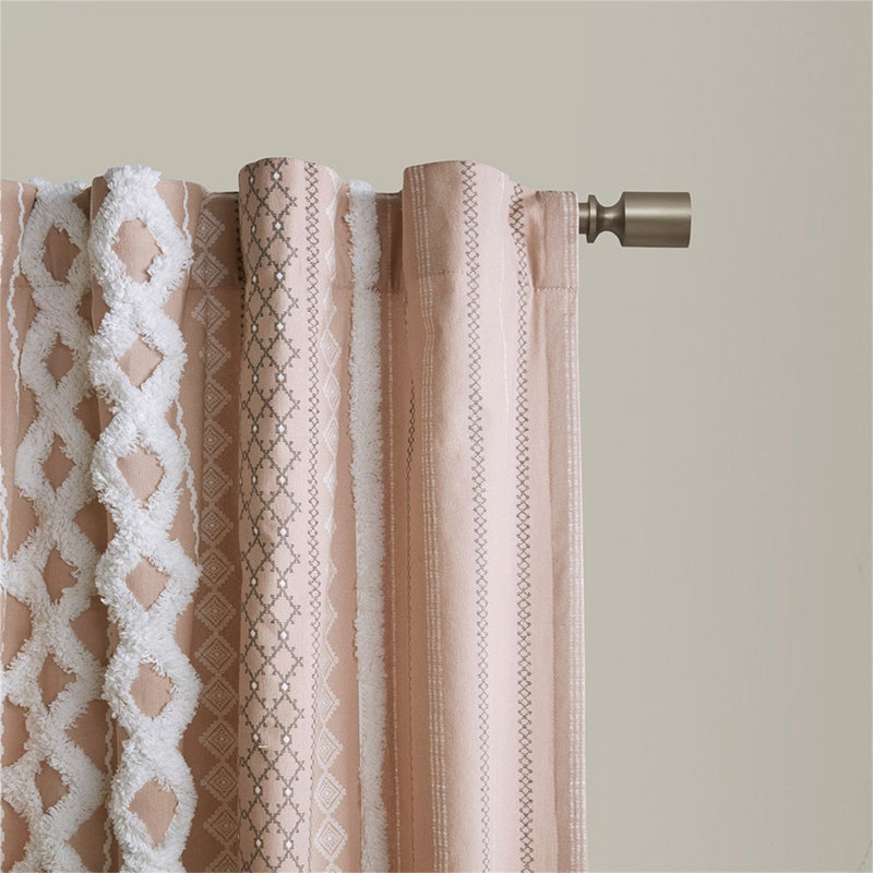 Panneau de rideau en coton avec rayures et doublure en chenille pour une décoration intérieure plus intime, Beige