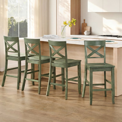 Solid Wood X-Back Counter Height Bar Stool
