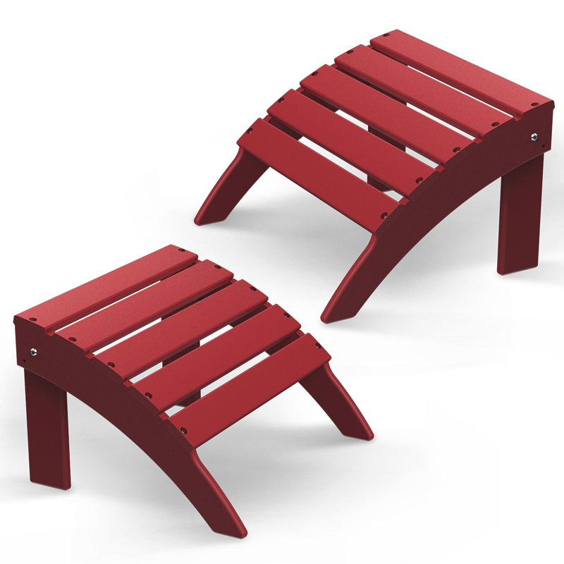 Folding Adirondack Ottoman, HDPE Weather Resistant Adirondack Chair Footrest, Red