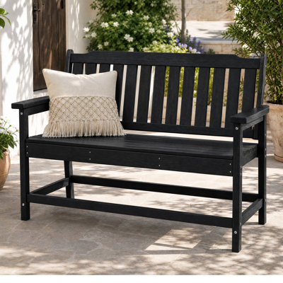 2-3 Persons HDPE Outdoor Bench With 660 Lbs Weight Capacity, Black