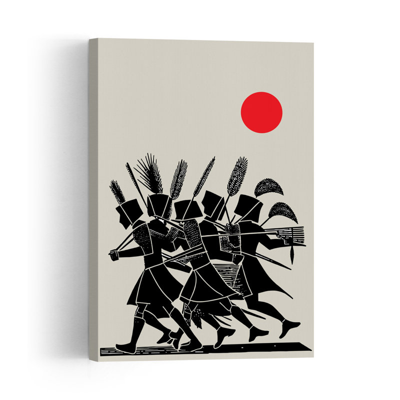 Marching Archers Red Sun Minimalist Abstract Architecture Landscape Wall Art Print, 60.96cm H x 40.64cm W