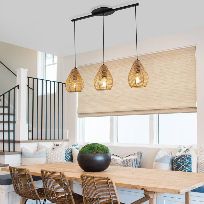3 - Light Woven Rattan Linear Chandelier 
