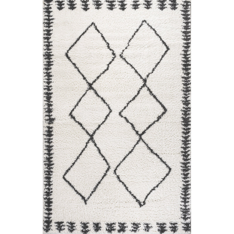 Schlenker Moroccan Diamond Shag White/Gray Rug, Rectangle 3' x 5'
