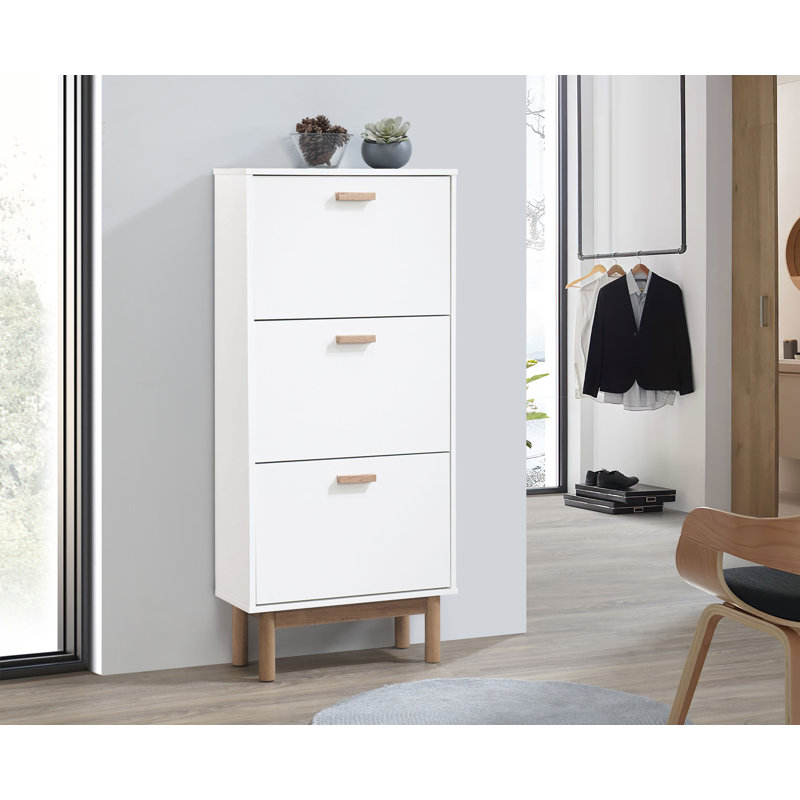 6 Pair Flip Down Shoe Storage, White/Oak
