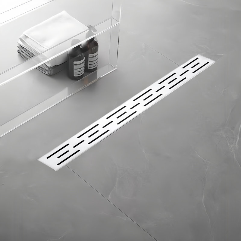 24 In. Stainless Steel Linear Shower Drain With Square Pattern Drain Cover In Brushed Nickel, Brushed Nickel
