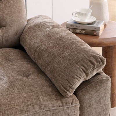 Fauteuil de loisir, fauteuil inclinable double, dossier réglable manuellement, accoudoirs rembourrés, port de charge USB latéral et support pour téléphone, avec repose-pieds de rangement assorti - brun