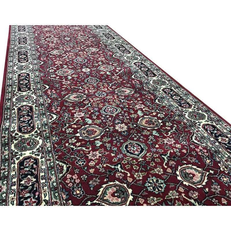 Hand-Knotted High-Quality Red and Ivory Runner