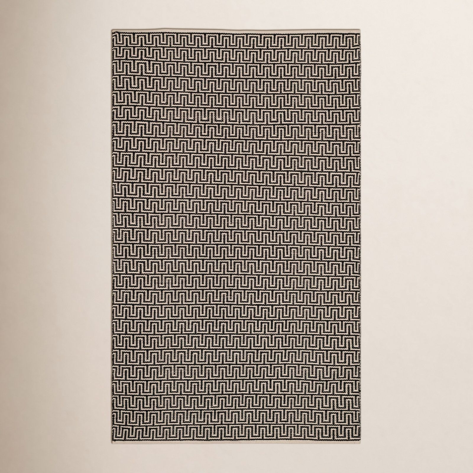 Bradshaw Zipper Black/Ivory Handwoven Cotton Rug, Rectangle 8' x 10'