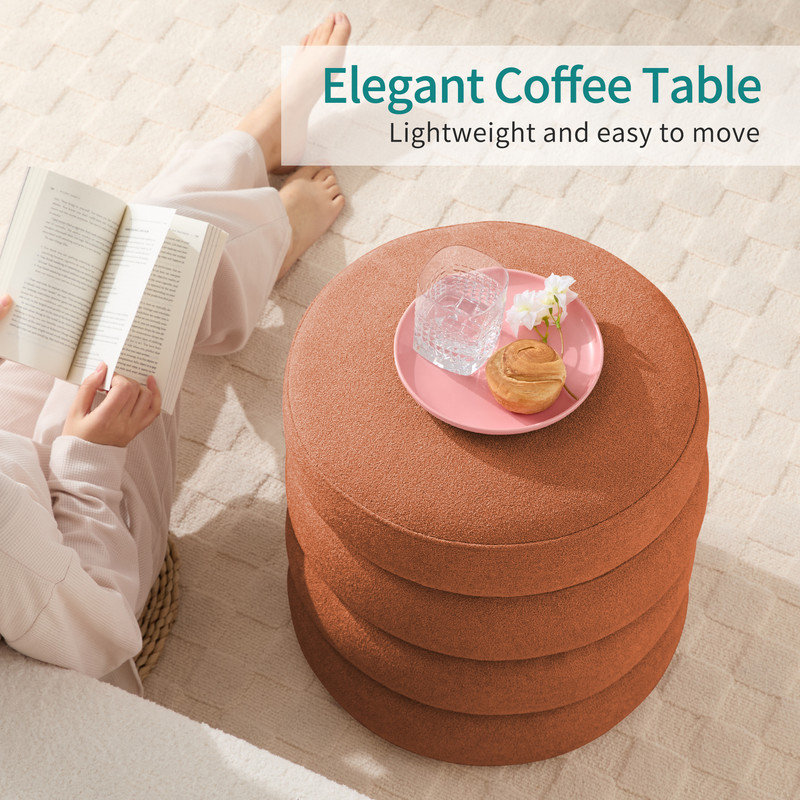 17'' Wide Boulce Round Storage Ottoman, Orange