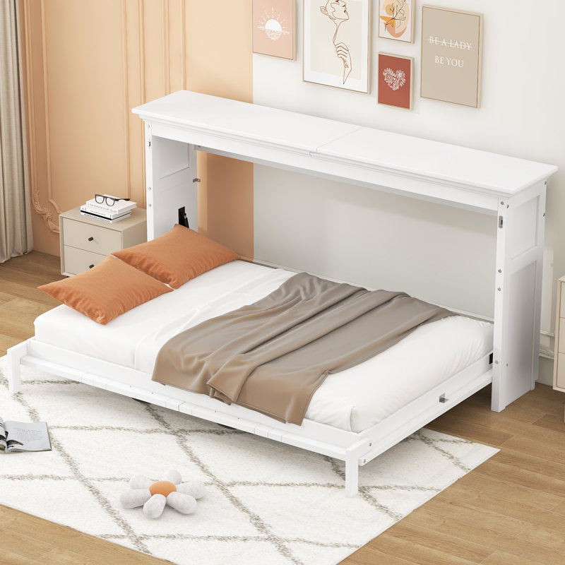 Armoire-lit escamotable en bois massif Borel, Lit simple, Blanc