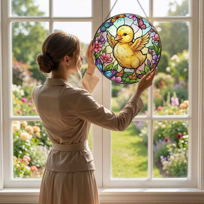 Panneau de vitrail papillon 7,8 "H Duck, H 7,8 po x l 7,8 po
