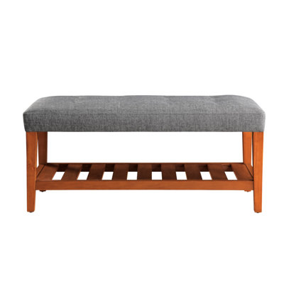 Charla Gray Fabric & Oak Finish Bench