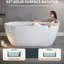 Baignoire de trempage autoportante de luxe de 63 po, blanc brillant, conception à surface solide, trop-plein et bonde escamotable, convient aux salles de bain spa modernes, retenue en pierre isolante contemporaine