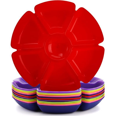 12 Pcs Plastic Snack Serving Tray, 12 Inch Unbreakable Chip And Dip Divided Serving Plates, Round 7 Compartments Multifunctional Food Platter For Snack, Nuts, Candy, Dried Fruit, Veggies