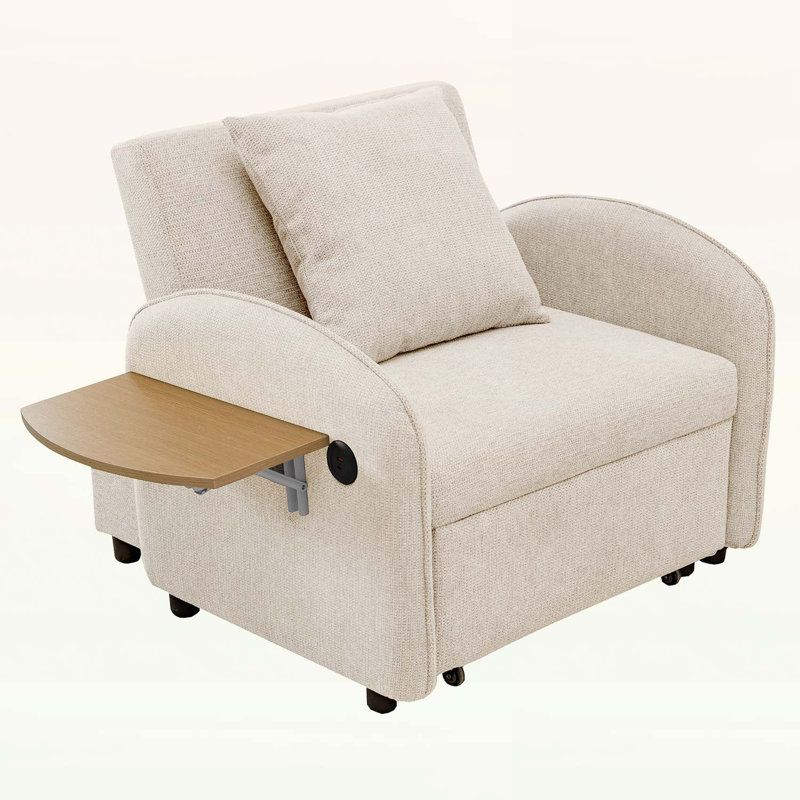 Fauteuil-lit multifonctionnel avec carte d'ordinateur et ports USB, Creamy White