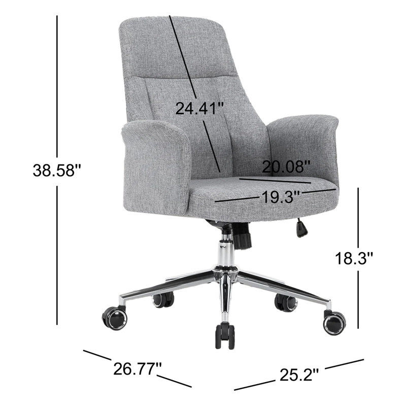 Chaise de bureau pivotante en tissu Mabelin, chaise berçante ergonomique à dossier réglable en hauteur
