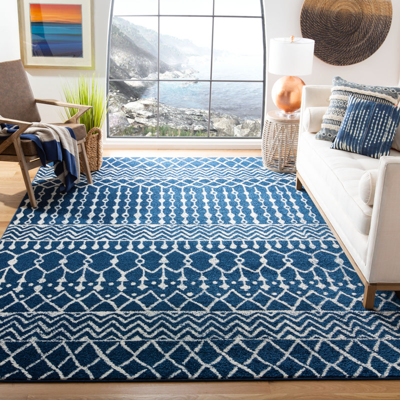 Tapis bleu marine / ivoire Remaley, Rectangle 8 pi x 10 pi