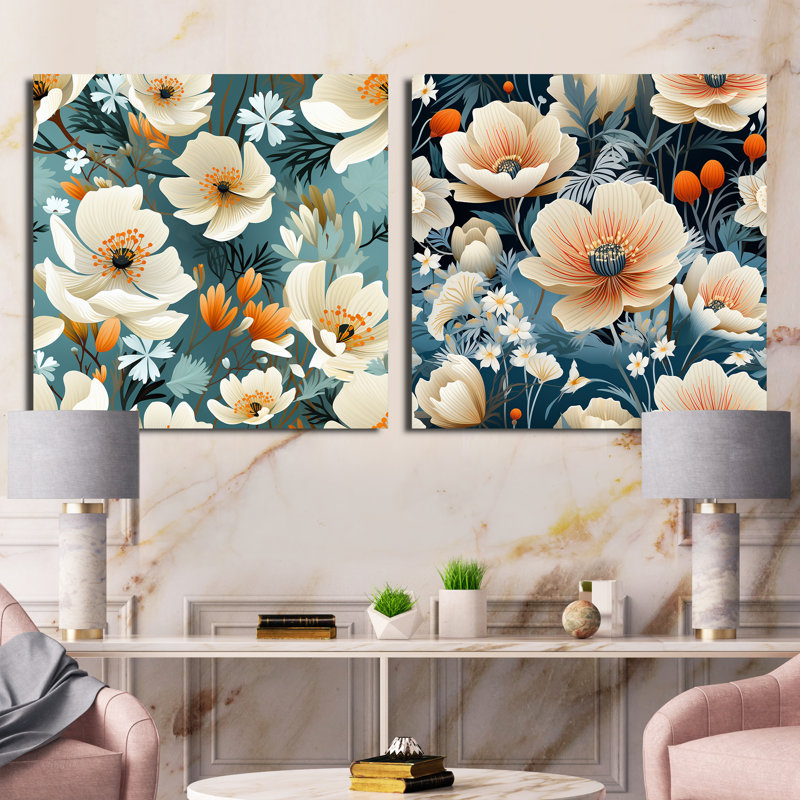Danielsville - Ensemble de 2 collages carrés floraux, Toile tendue, H 30 po x l 61 po