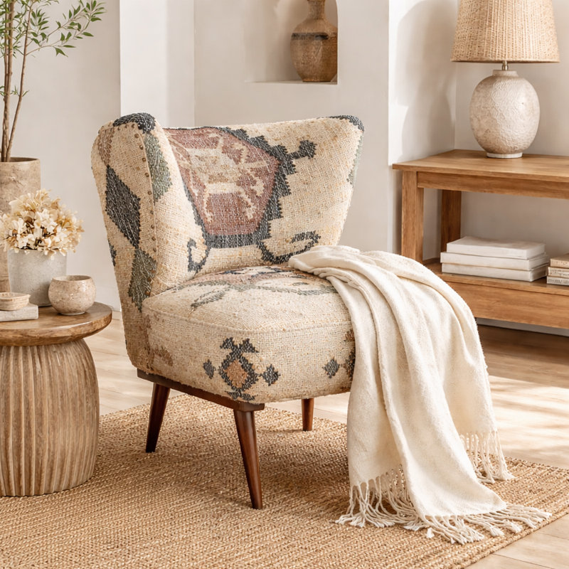 Kelm Dhurrie Handcrafted Petite Jute Accent Chair