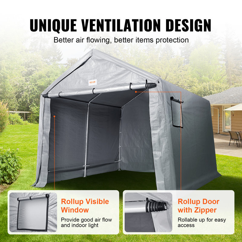 Gray 7' x 12' Portable Outdoor Storage Shed with Windows