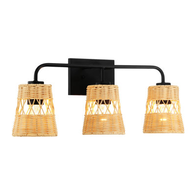 Moonlit Three Lights Wall Sconce With Rattan Shade