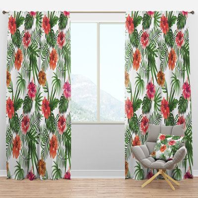 Panneau de rideau simple semi-diaphane avec passe-tringle Mid-Century Tropical Botanicals