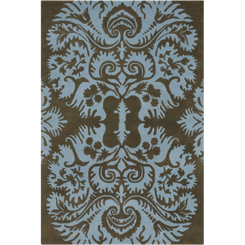 Tapis bleu et brun en laine touffeté à la main Burchell, Rectangle 5 pi x 7 pi 6 po