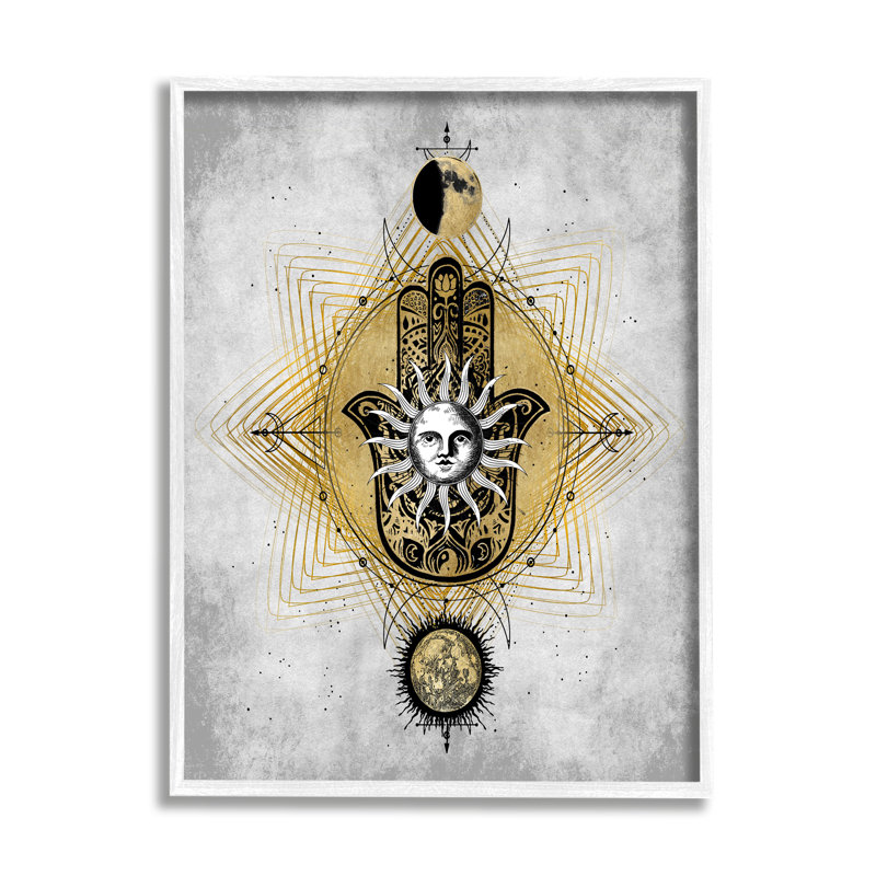 Symbole astrologique rétro de la géométrie Hamsa par Oliver Jeffries - impression, Giclée encadrée blanc bord de mer