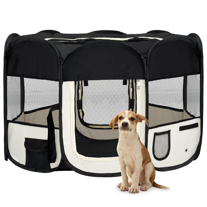 Enclos d'exercice en tissu, H 22,8 po x l 43,3 po x P 43,3 po, Noir/crème