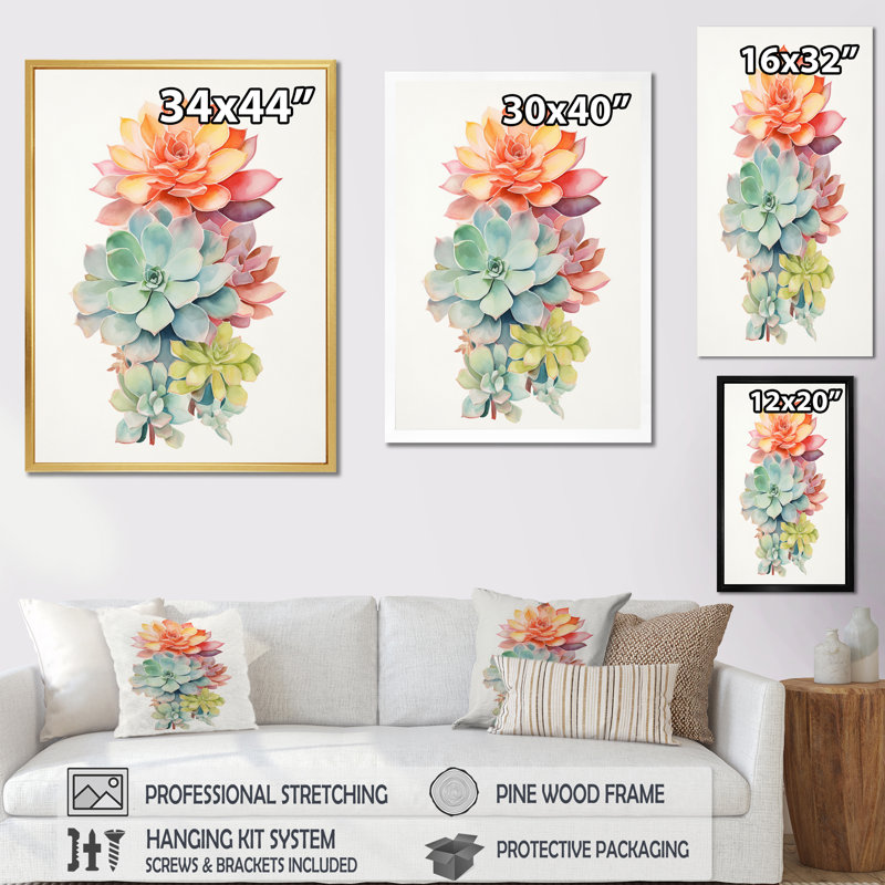 " Blossoming Succulent Tender Retro Blue Orange ", Black Picture Frame, 20" H x 12" W x 1" D