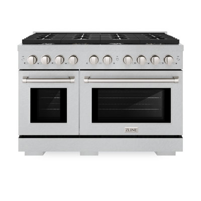 ZLINE 48 in. 6.7 cu. ft. Paramount Double Oven Gas Range with 8 Burner Cooktop in Satin Stainless Steel