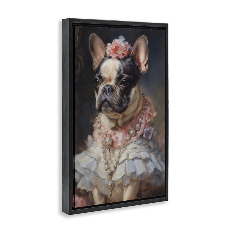 Cadre flottant Regal Frenchie Victorian Era, design par Wumples, Cadre flottant noir de jais, H 25 po x l 17 po