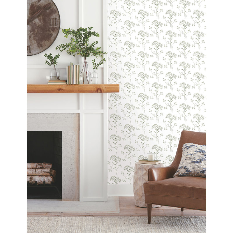 Papier peint fleurs sauvages, Vert