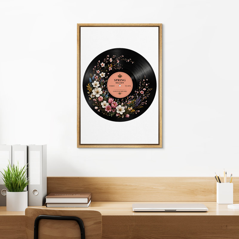 «Spring Melody», disque vinyle avec décoration florale, impression sur toile, Natural, 36" H x 24" W