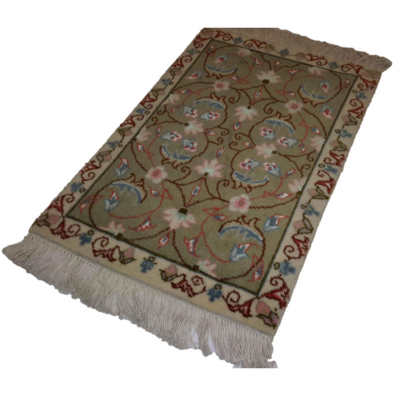 Tapis oriental en laine / coton de style oriental rectangulaire à la main 1 pi x 1 pi 6 po Runnie