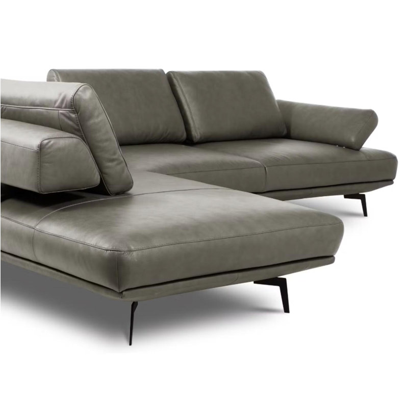 Trumansburg Power Reclining Corner Sofa in Genuine Leather, Left Hand Facing, Grey