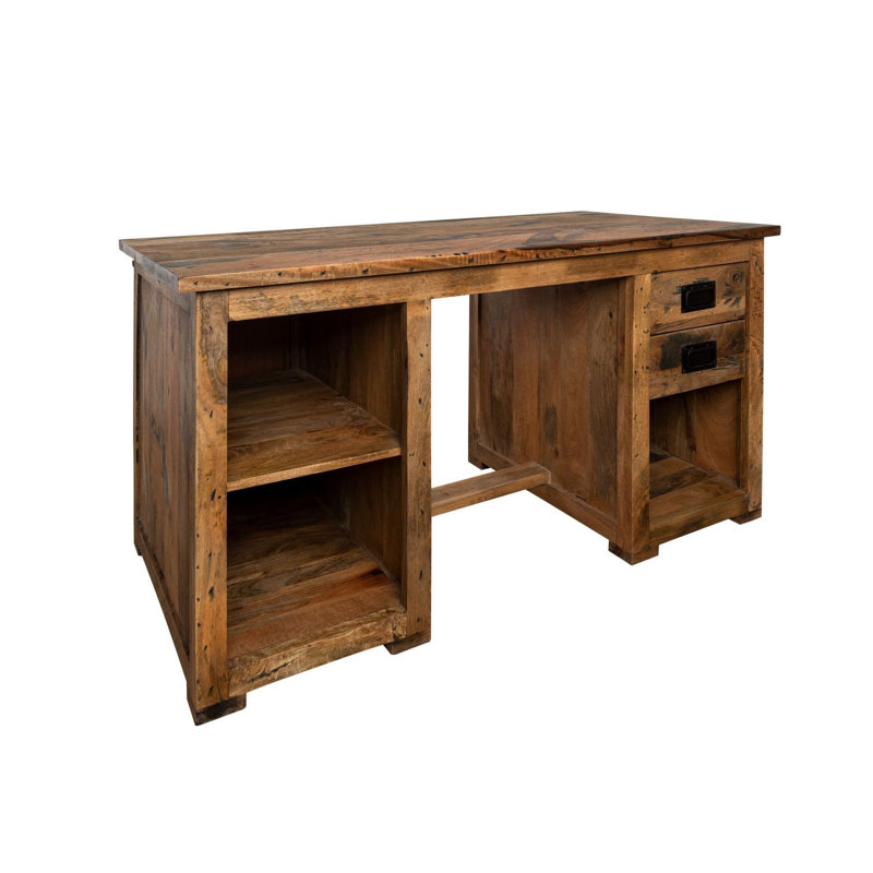 Railway Solid Wood Writing Desk, Natural