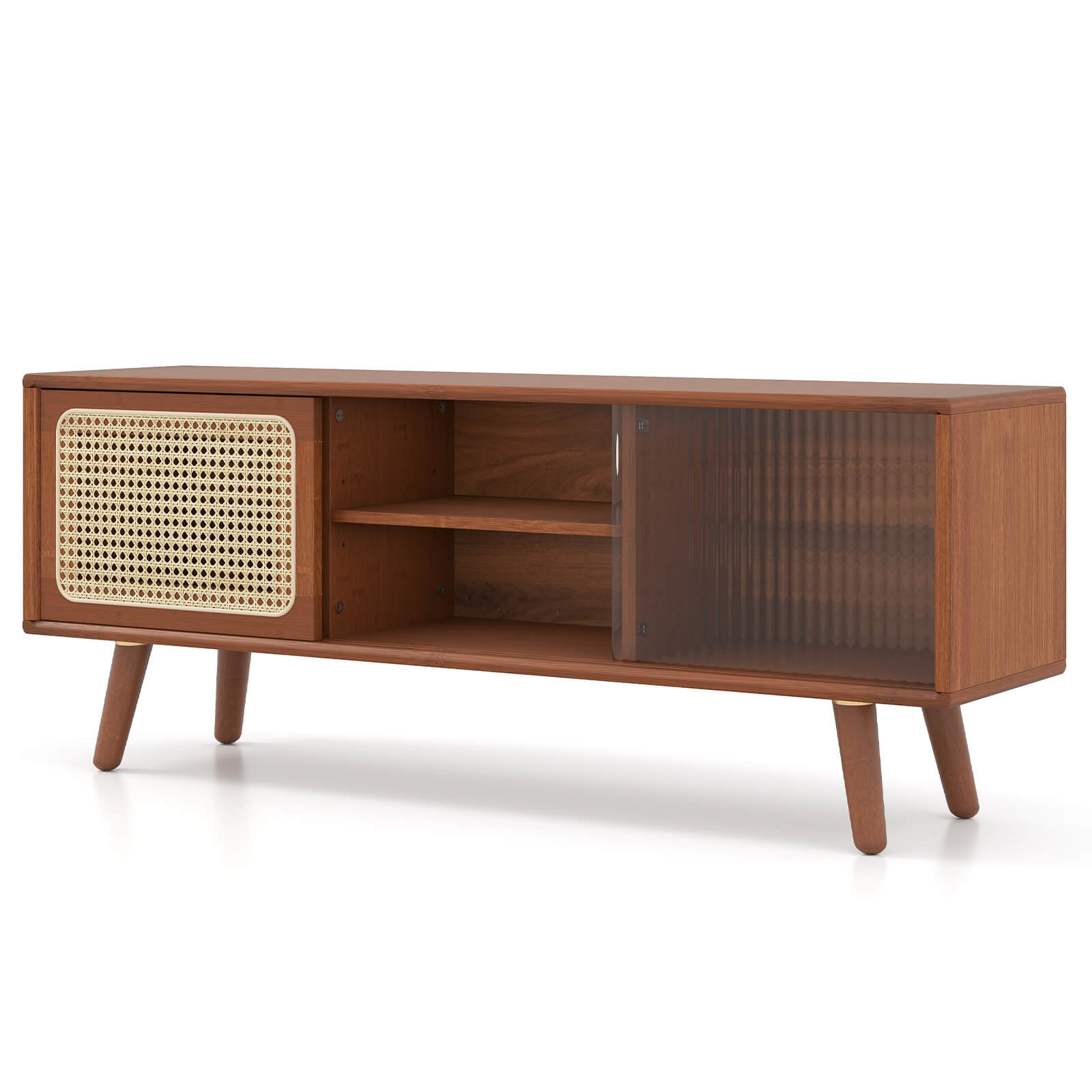 Bay Isle Home™ Modern Tv Stand Entertainment Center Media Console With Rattan Glass Sliding Doors Brown & Reviews | Wayfair